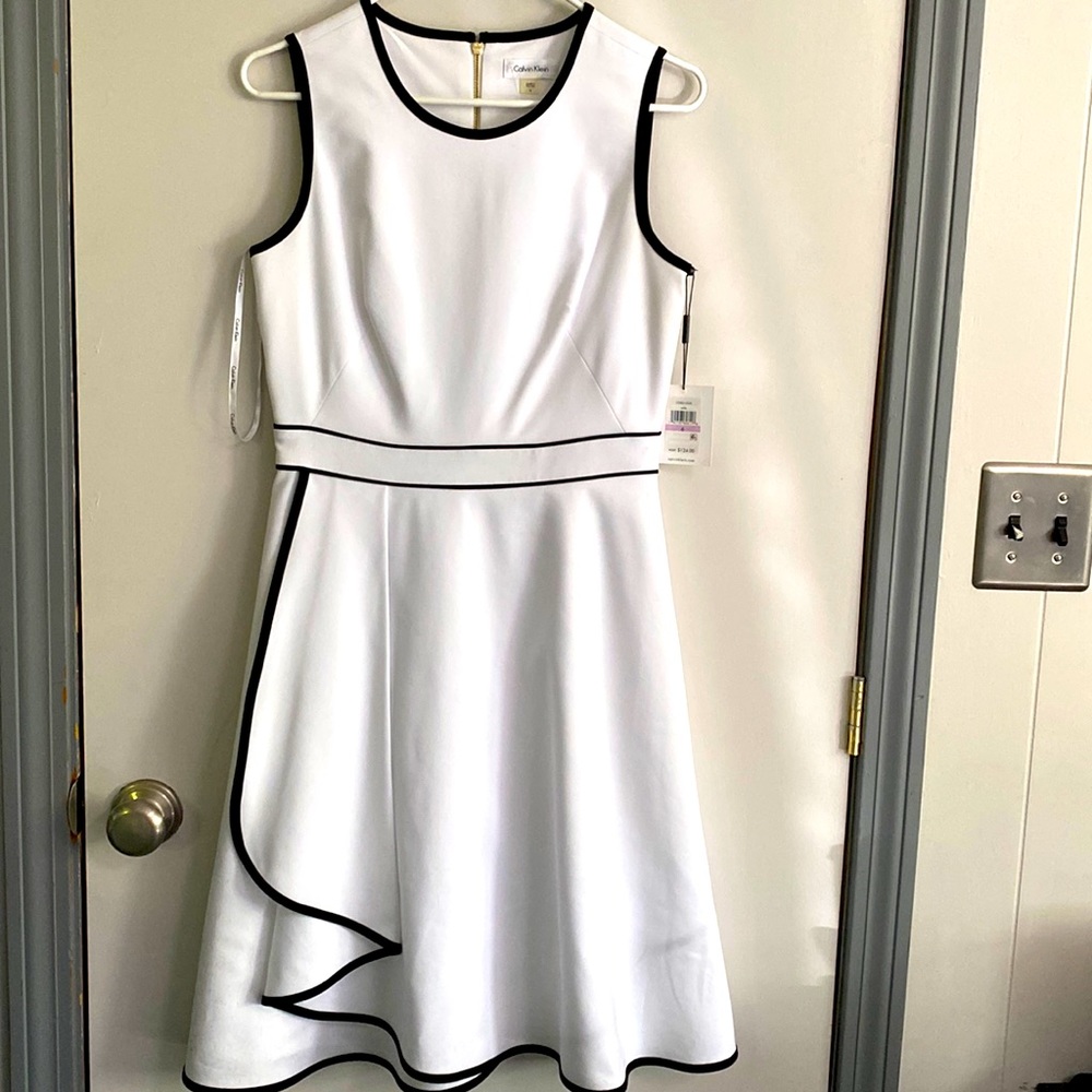 Calvin Klein White fit and flare with black trim